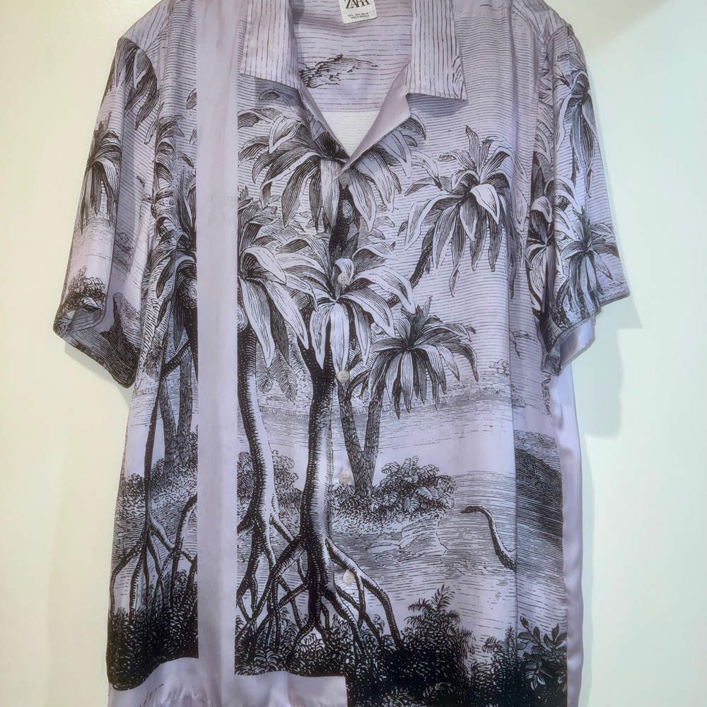 Zara Men’s Casual Black and Purple Button Down Shirt
